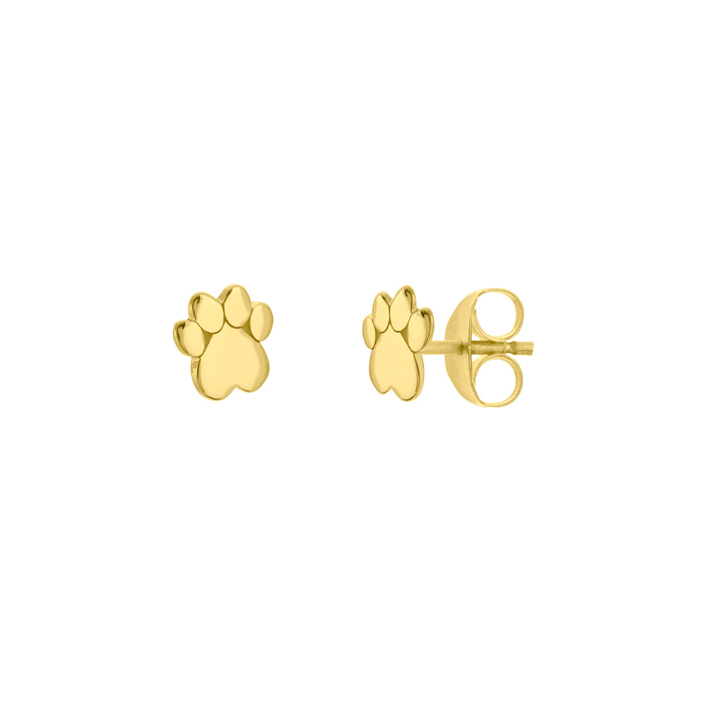 14k Gold Heart Dog Paw Print Stud Earrings