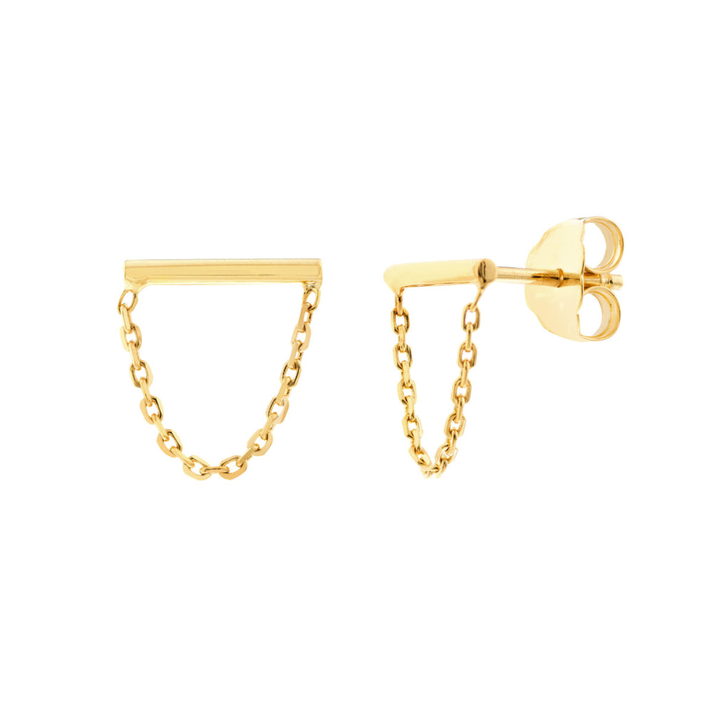 14k Yellow Gold Petite Chain Drape Stud Earrings