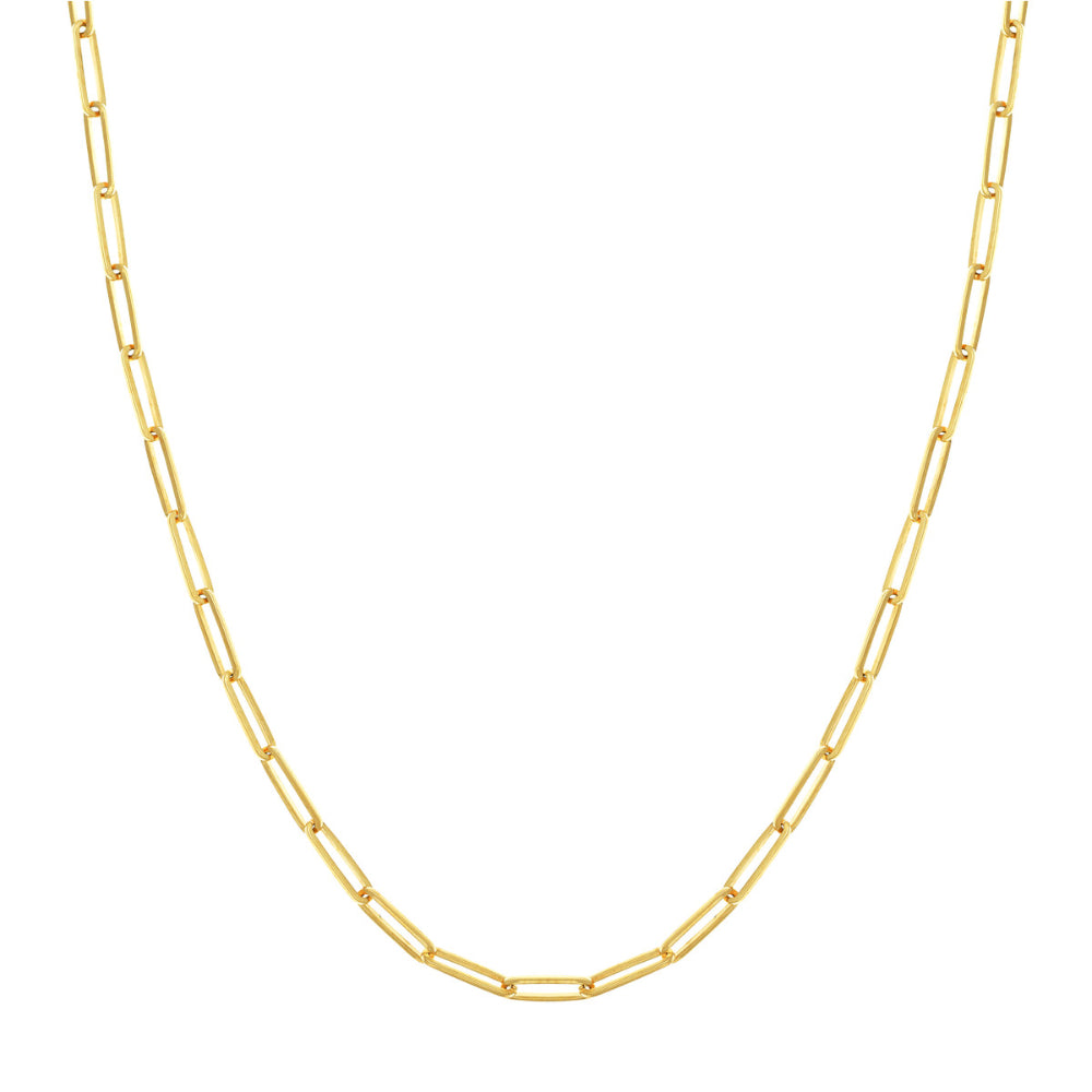 A 14k  Yellow gold paperclip chain necklace with a lobster clasp, which measures 3.95mm wide 