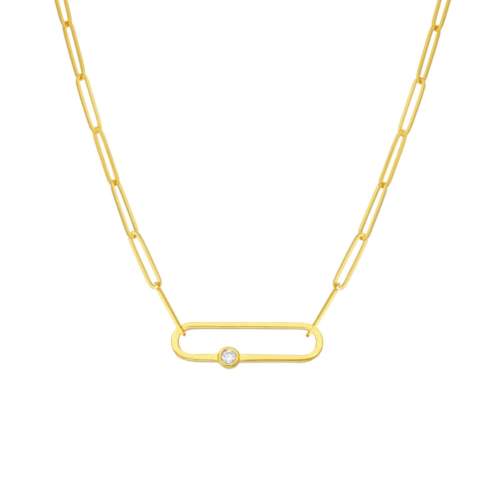 14k Gold Paper Clip Necklace with Diamond Accent