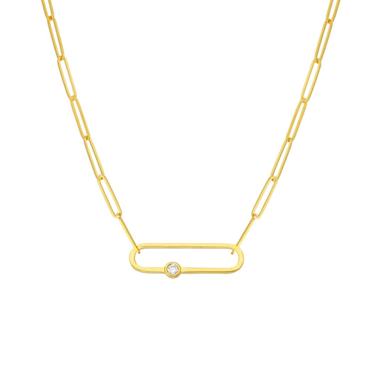 14k Gold Paper Clip Necklace with Diamond Accent