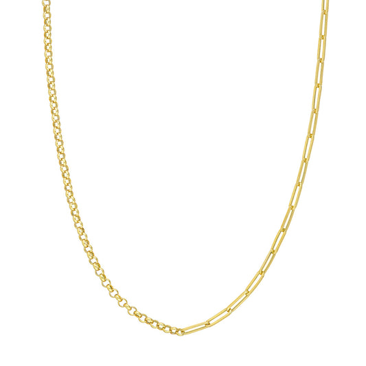 14k Gold 50/50 Paper Clip & Rolo Chain Necklace