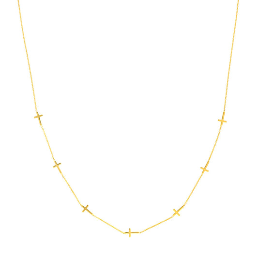 14k Gold Mini Crosses Station Necklace
