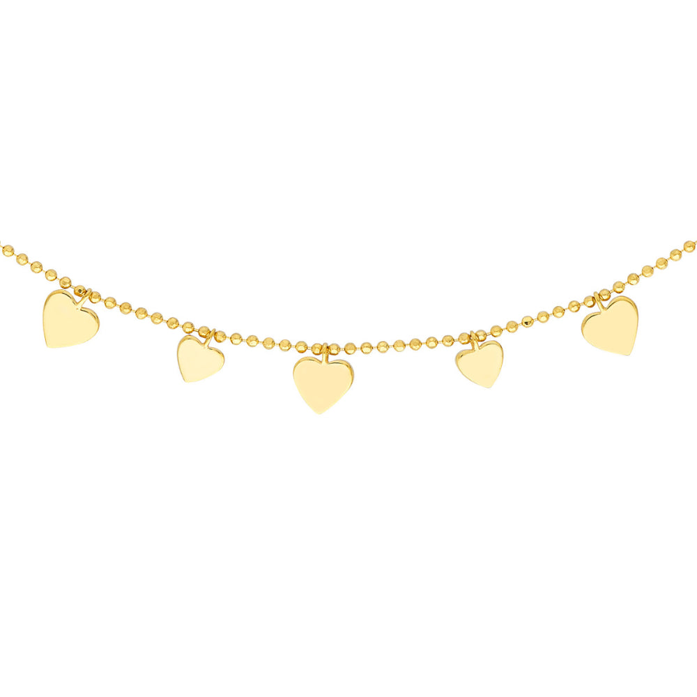 14k Yellow Gold Small & Large Dangling Hearts Necklace 18"