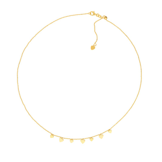 14k Gold Dangling Hearts Adjustable Necklace