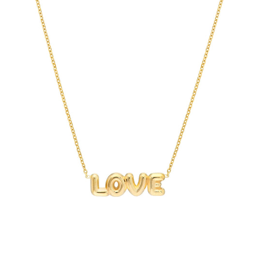 14Y Puffed 'Love' Pendant on 18" Adj. Chain