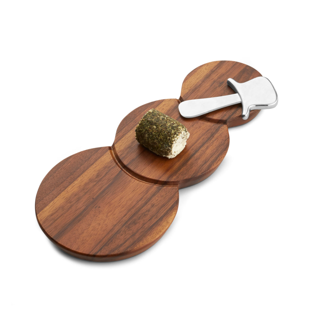 Nambé Snowman Cheese Board With Top Hat Spreader