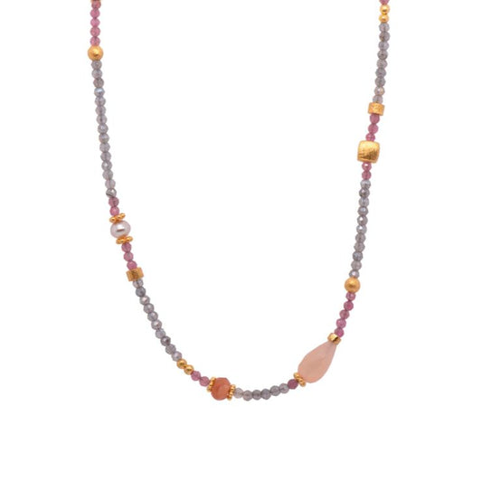 Joyla Vermeil  2mm Labradorite, Moonstone, Pearls, Pink Tourmaline Necklace