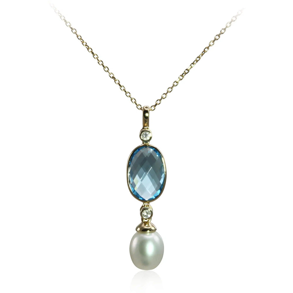 14Y Swiss Blue Topaz & Pearl Pendant Necklace