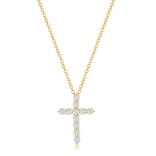 14k Gold Diamond Cross Pendant Shared Prong