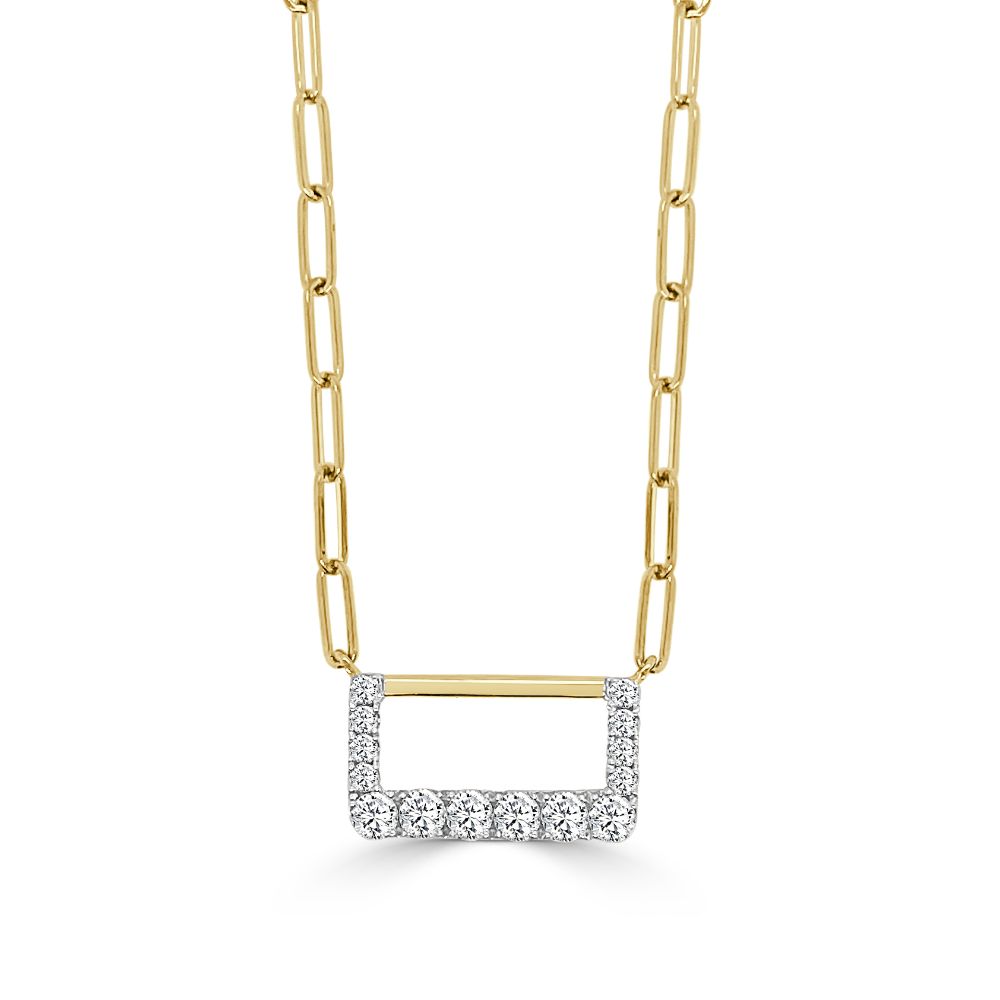 Frederic Sage 14K Two Tone Small Rectangular Shape Half Diamond Necklace