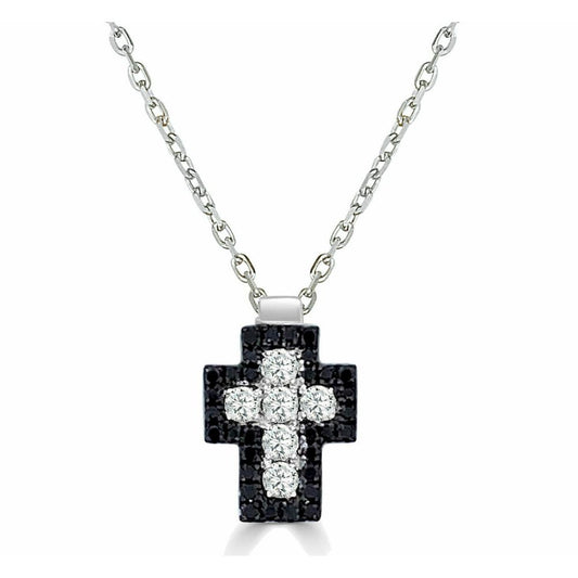 14k Gold Black and White Diamond Cross Pendant