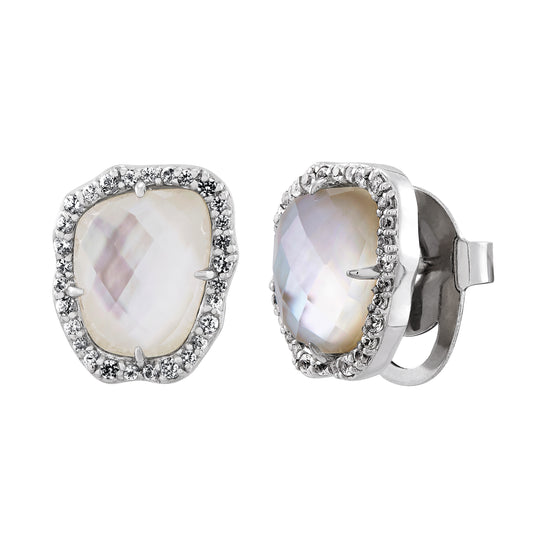 Honora Sterling Silver Mother of Pearl and White Sapphire Stud Earrings
