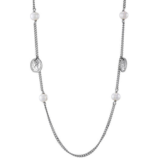 Honora Sterling Silver 30" Coin and Freshwater Pearl Station Necklace