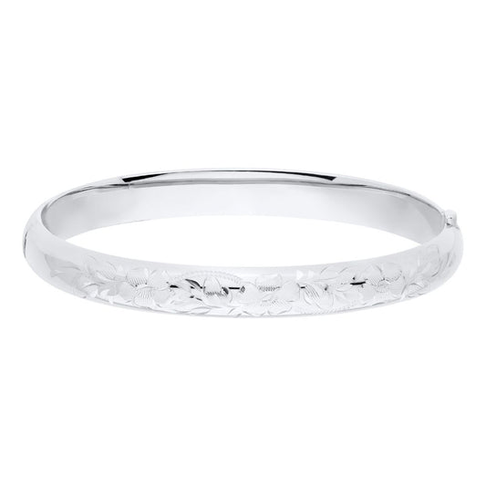 Sterling Silver Floral Engraved Bangle Bracelet