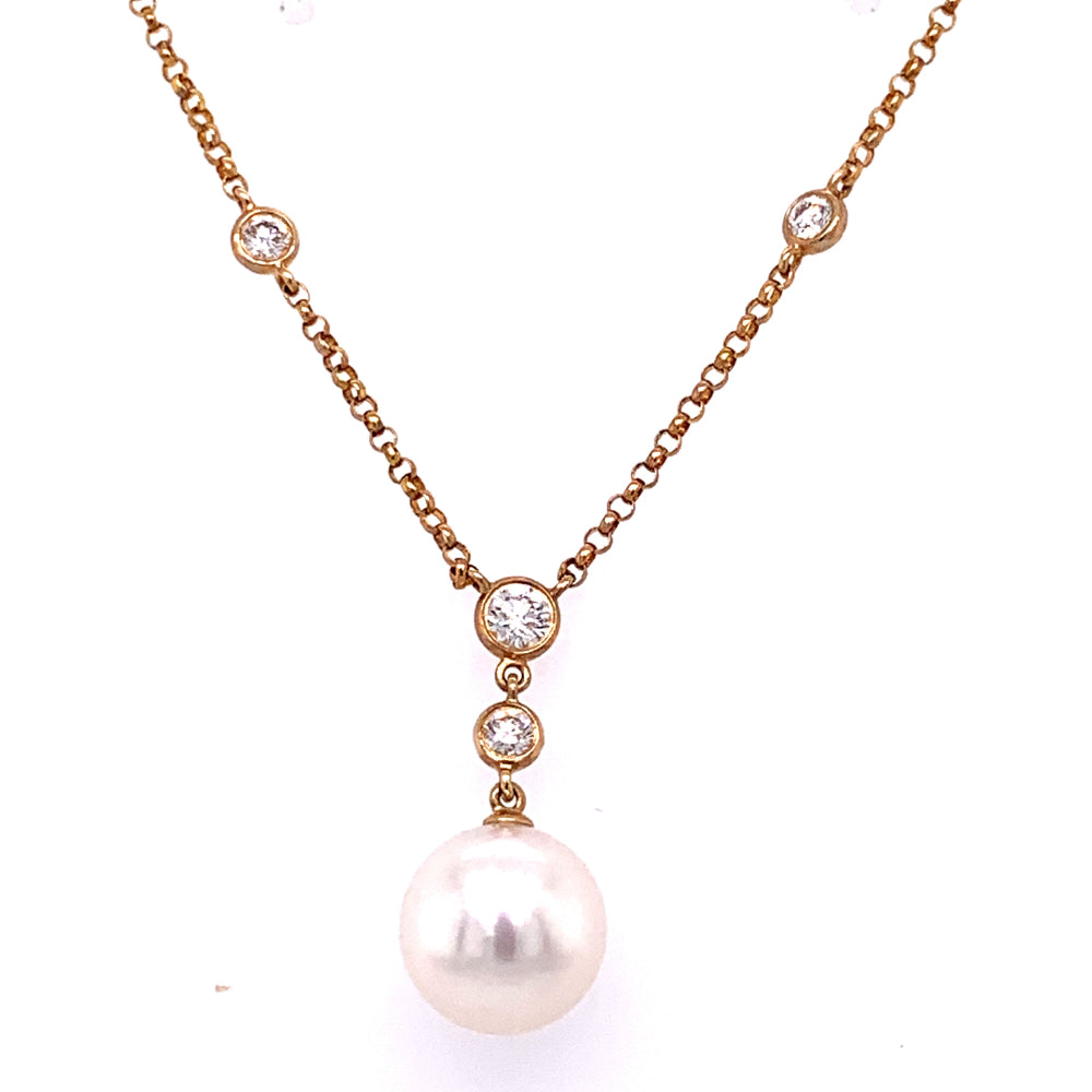 14k Pearl & Diamond Pendant Necklace