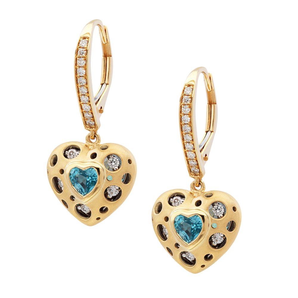 JDS Mirror Collection Blue Topaz and Diamond Heart Drop Earrings