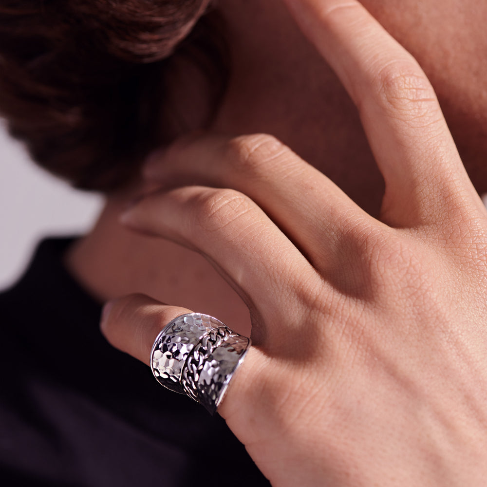 John Hardy SS Hammered Saddle Ring SZ 7