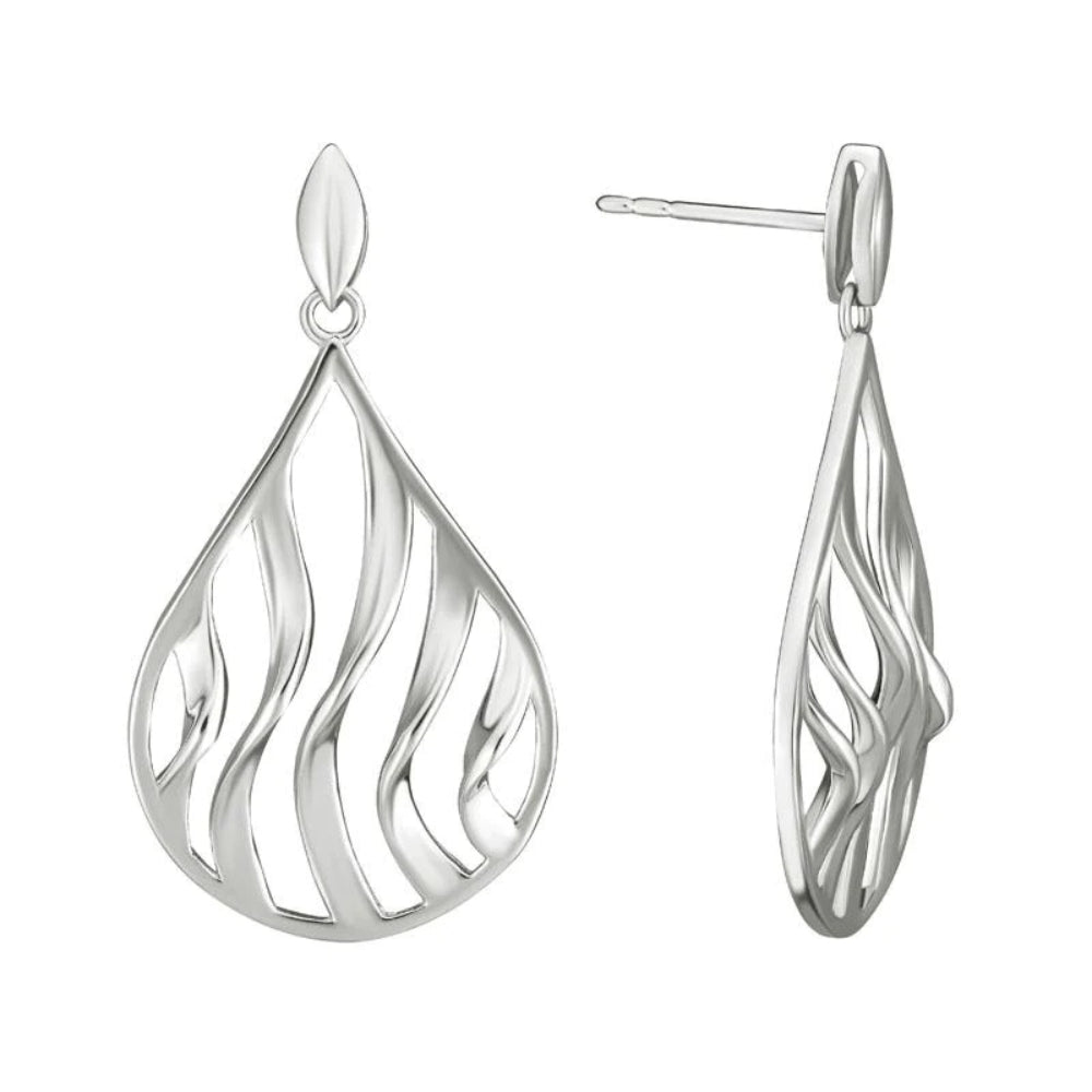 Sterling Silver Teardrop Wave Earrings