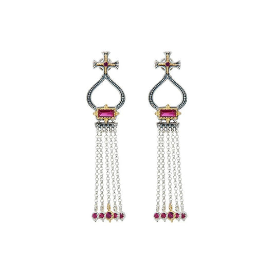 Konstantino Dome Corundum Tassle Earrings
