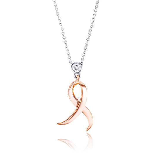 Shining Strength Diamond Pendant 14 karat rose and white gold  .11ct diamond  18" white gold chain