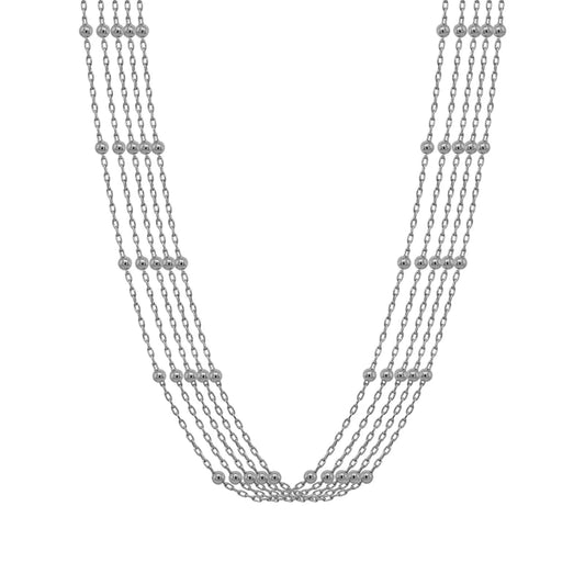 Sterling Silver 16-18" 5 Strand and Stationary Beaded Necklace