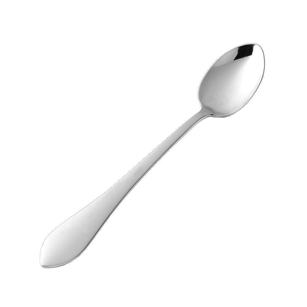 Silver spoon on a white background.
