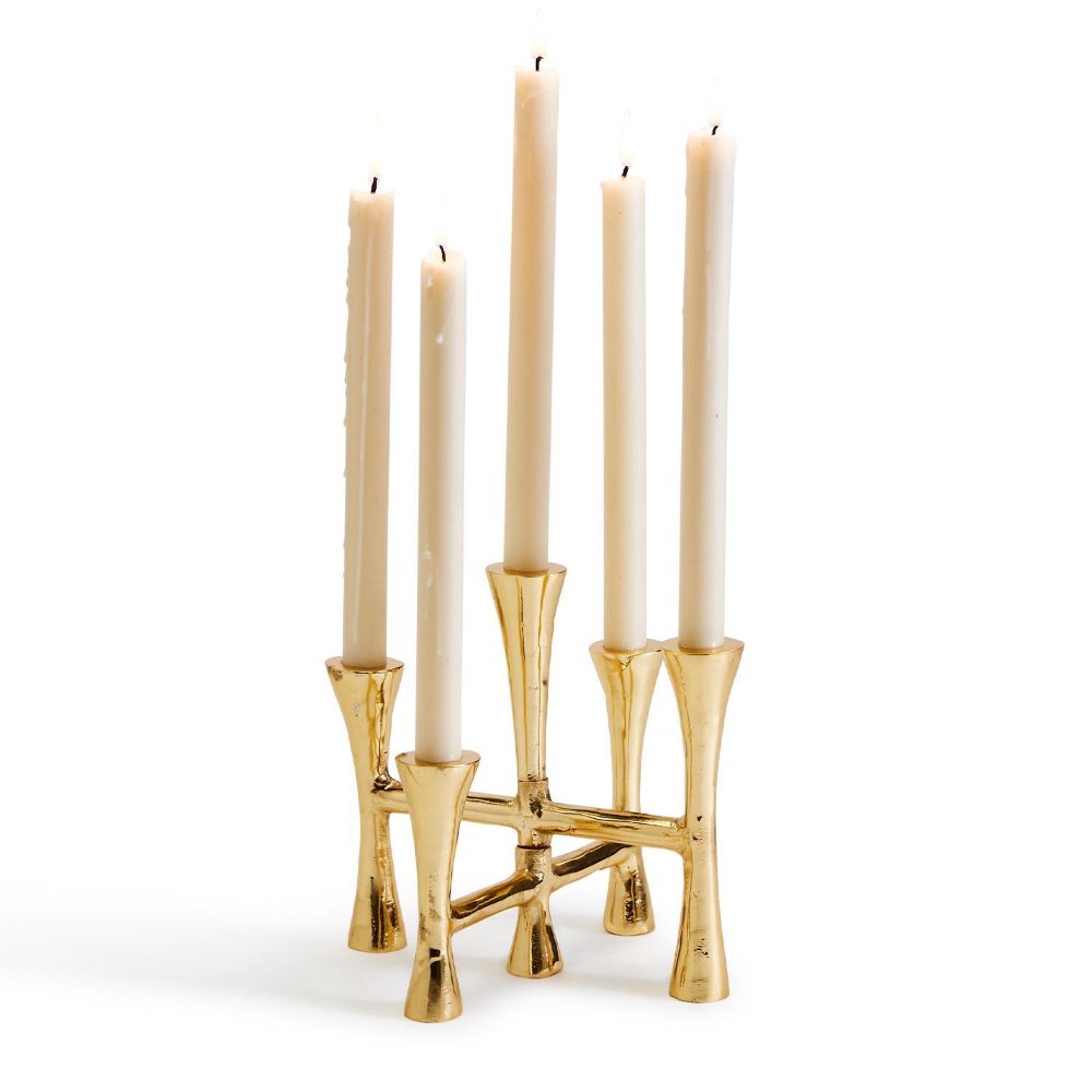 TWO'S COMPANY GOLDEN TAPER CANDLE HOLDER