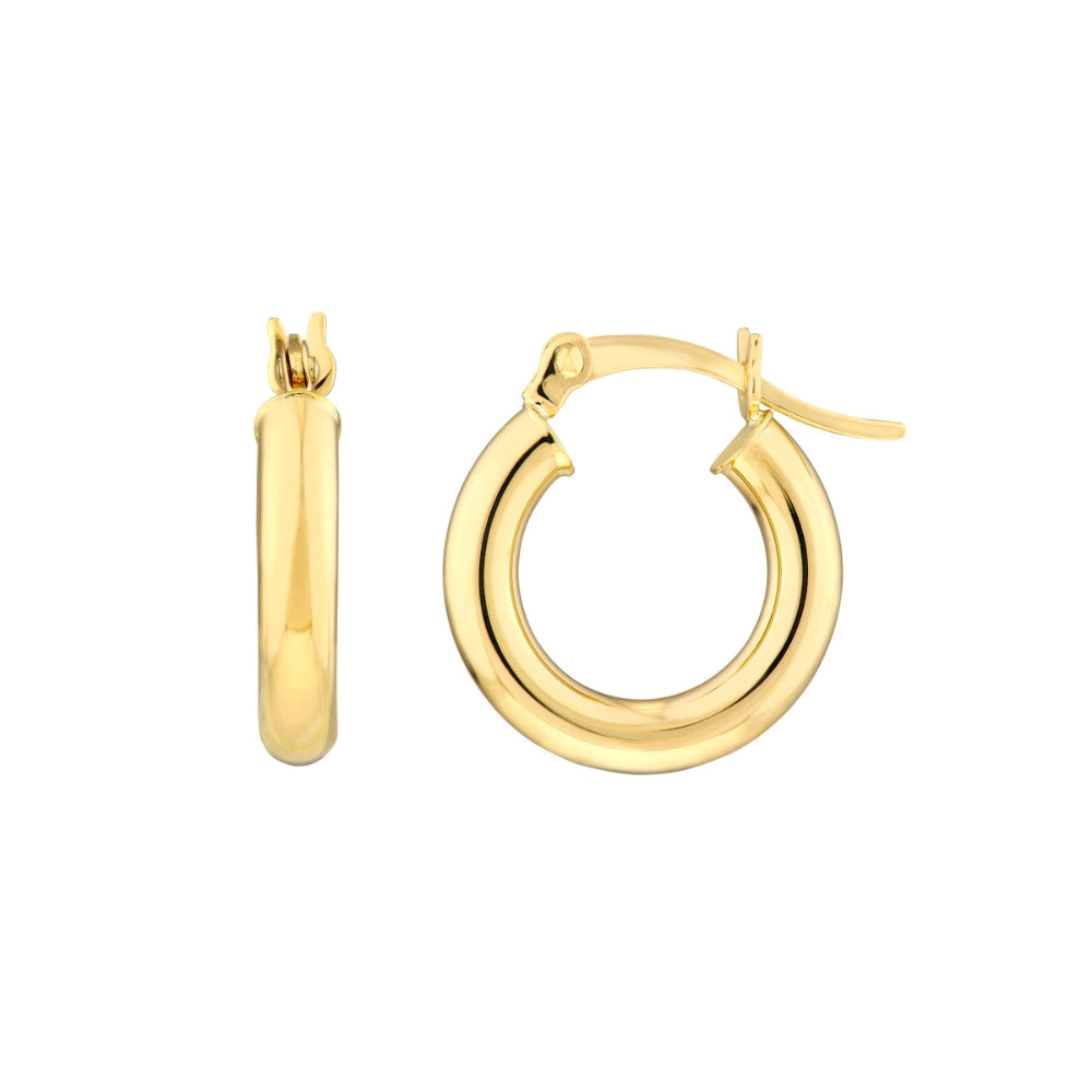 14k Gold Round Tube Hoop Earrings