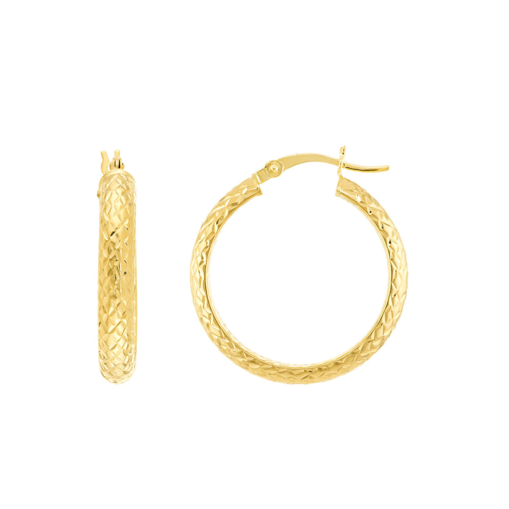 14k Gold Diamond-Cut Hoop Earrings