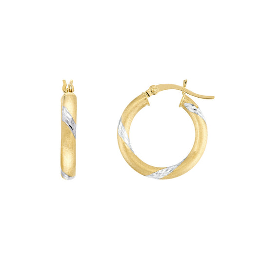 14k Gold Two Tone Diamond-Cut Hoop Earrings
