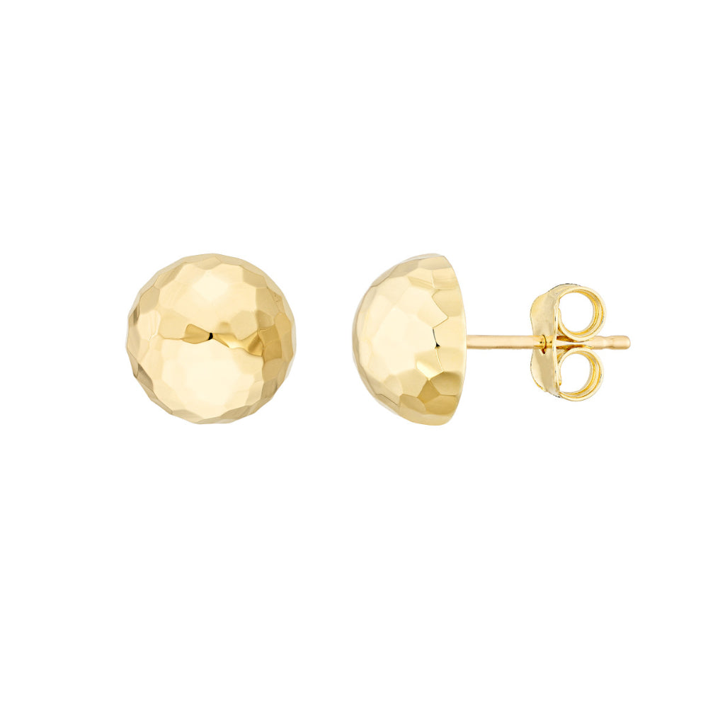 14k Gold Faceted Dome Stud Earrings