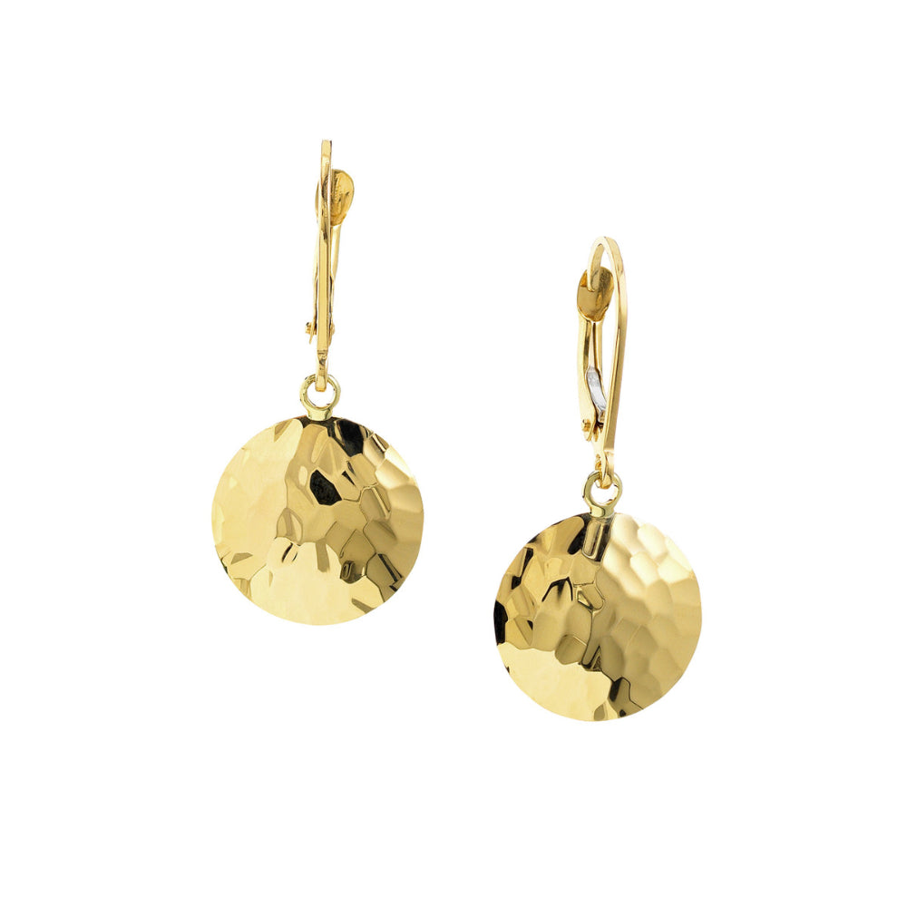 14k Yellow Gold Hammered Disc Earrings