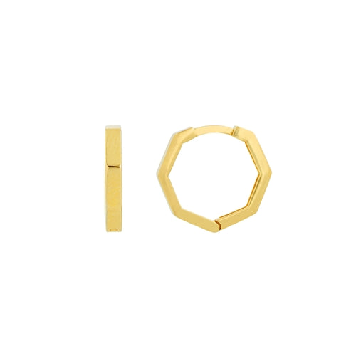 14k Gold Hexagon Huggie Earring