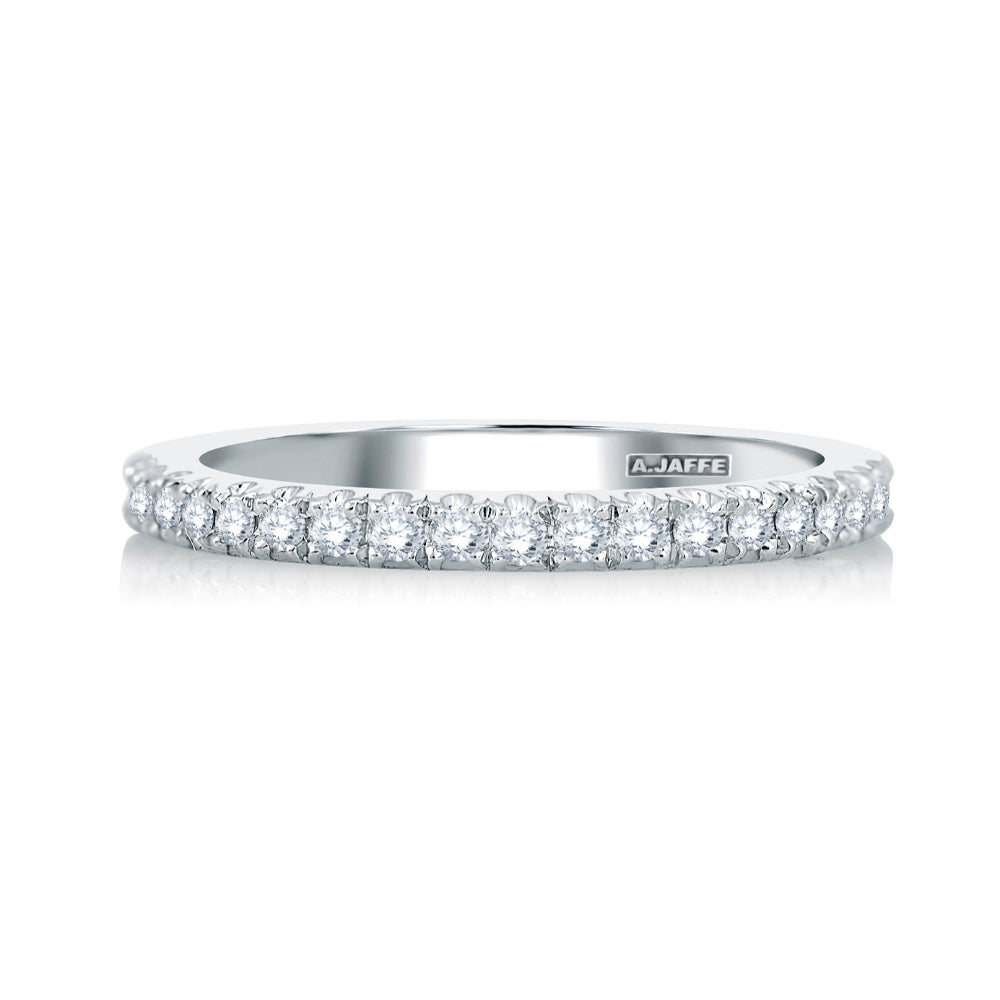 A. JAFFE Classic Half Diamond Pave Wedding Band with Quilted Interior