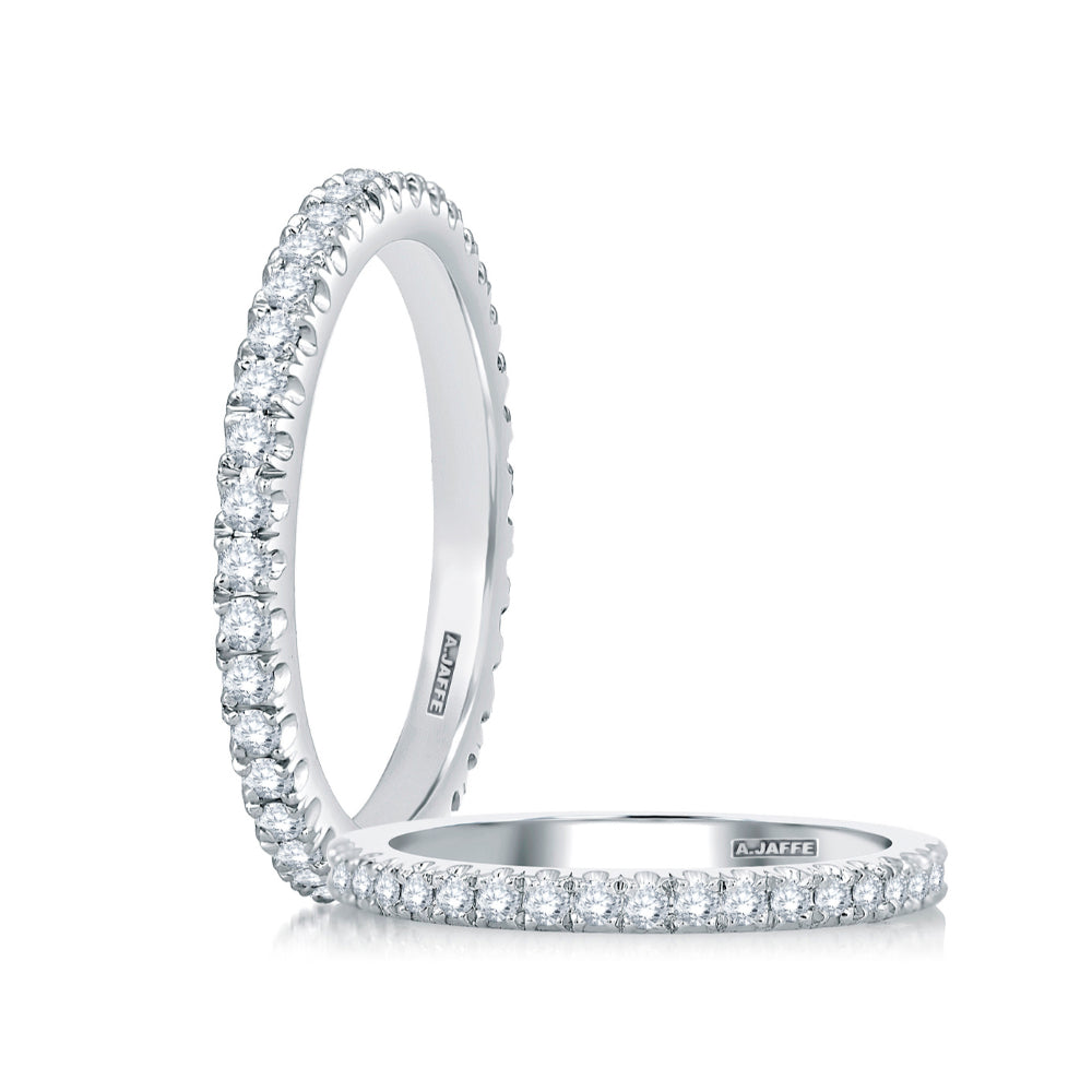 A. JAFFE Classic Half Diamond Pave Wedding Band with Quilted Interior