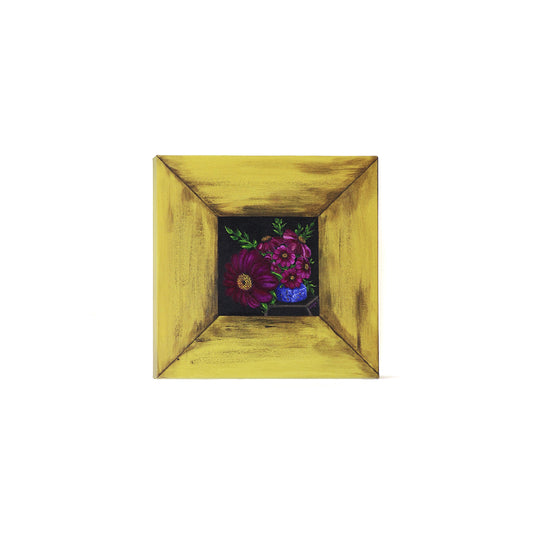 Artwork for Animals Angelica Goodwin Original Yellow Wood Frame Pink Flowers Canvas Print