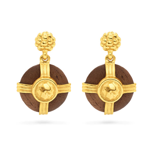 Capucine de Wulf Gaia Round Drop Earrings- Hammered Gold/Teak