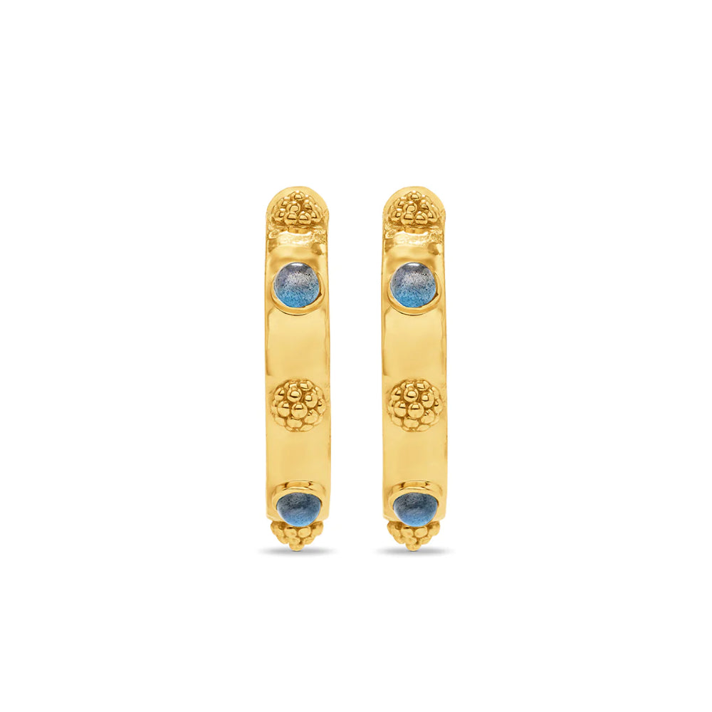 Capucine de Wulf Cleopatra Hoop Earrings- Hammered Gold/Blue Labradorite