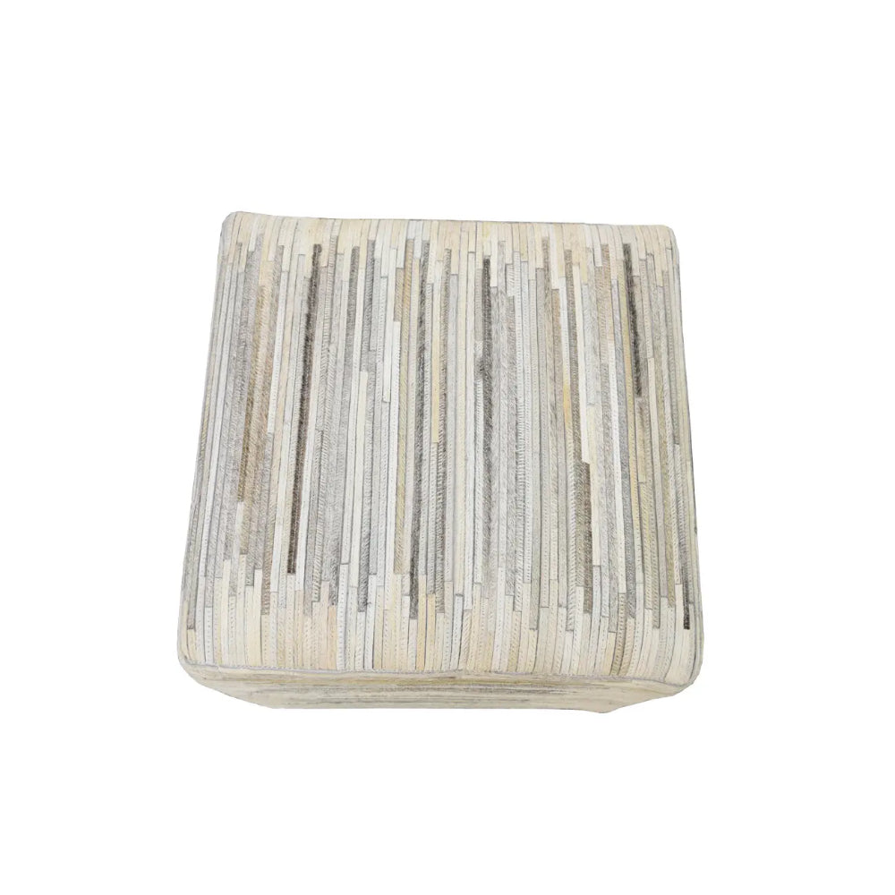 The Rug Decor Modern Beige and Silver Stripes Genuine Leather Pouf (In-Store Pickup Only)