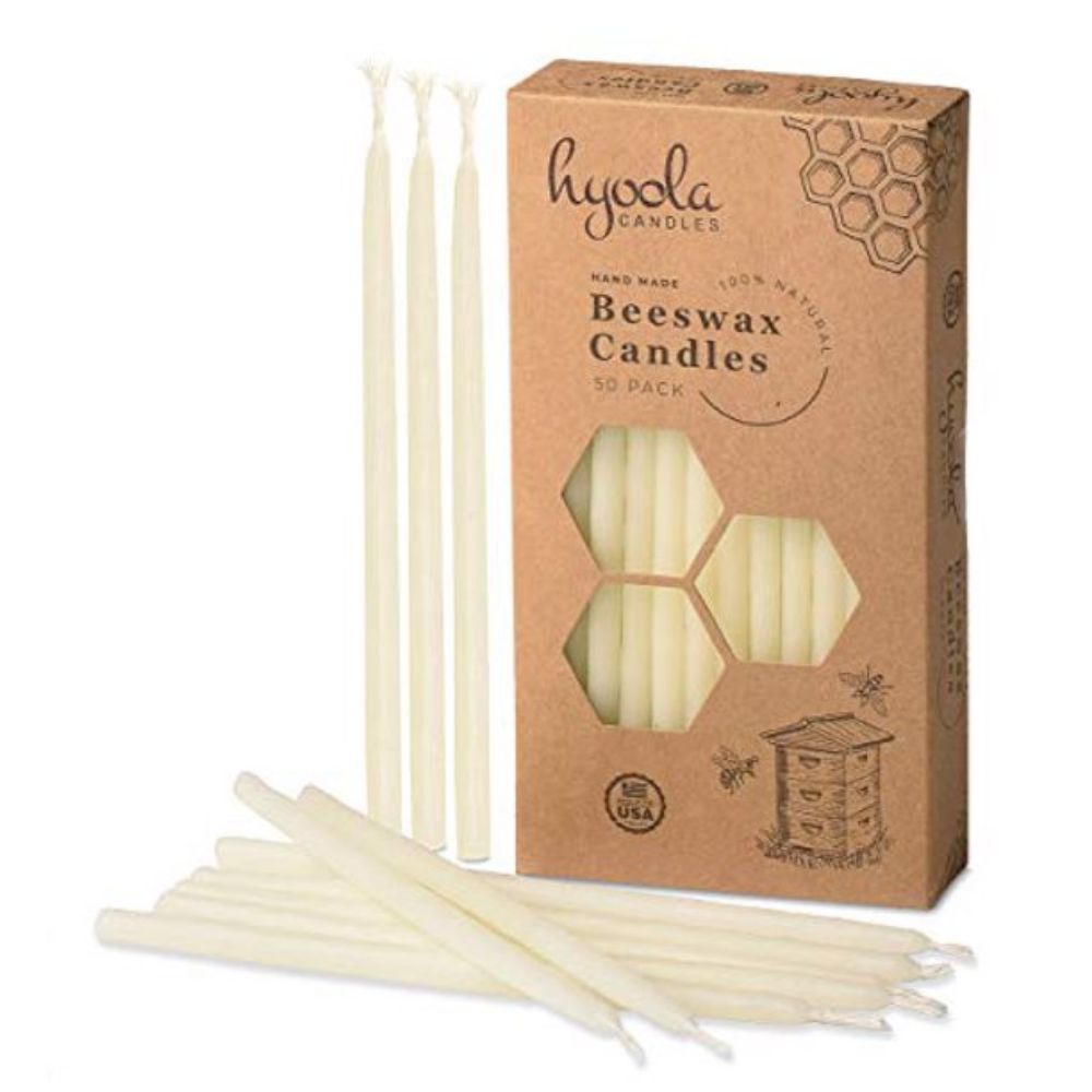 Ner Mitzvah Hyoola Natural White Unscented Beeswax Candles-50 Packs