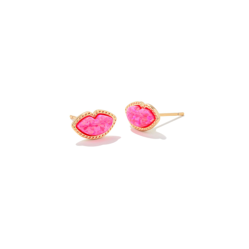 Kendra Scott Lips Gold Stud Earrings in Bright Pink Opal