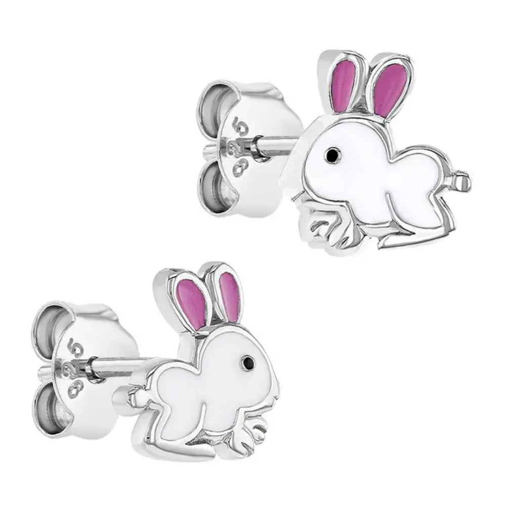 Children's Sterling Silver & Enamel Bunny Stud Earrings