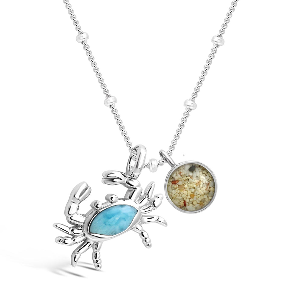 Dune Jewelry Sterling Silver Larimar Crab and Beach Sand Necklace