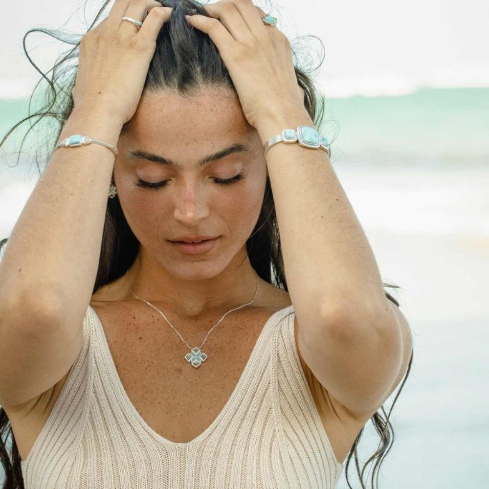 Dune Jewelry Sterling Silver Boho Bloom Larimar Necklace