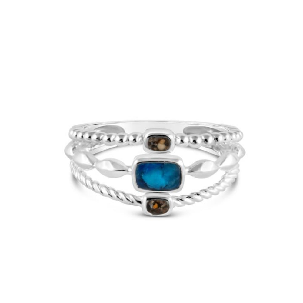 Dune Jewelry x 4Ocean Sterling Silver Boho Stack Ring - Bali Blue & Ocean City Sand