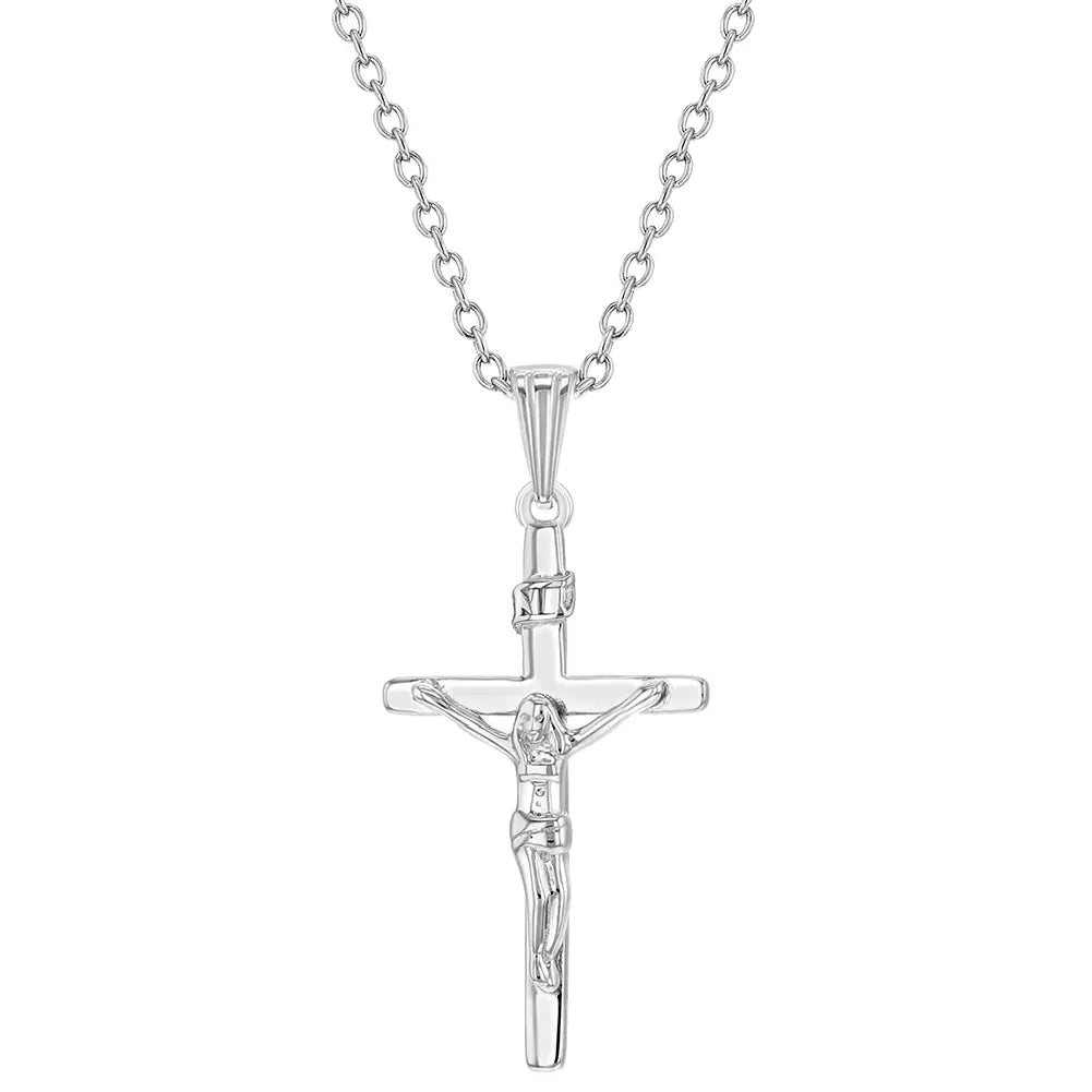 Children's Sterling Silver Traditional Jesus Crucifix Pendant Necklace