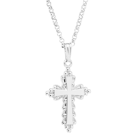 Sterling Silver Accented Cross Necklace 18"