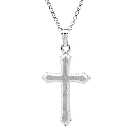Sterling Silver Beaded Edge Cross Pendant Necklace