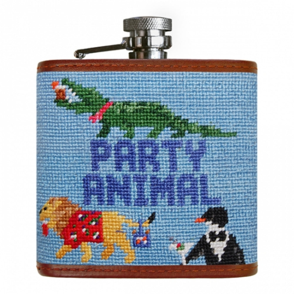 Smathers & Branson Party Animal Needlepoint Flask
